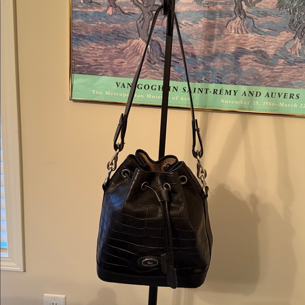 Dooney & Bourke Black Crocodile-Embossed Bucket Bag
